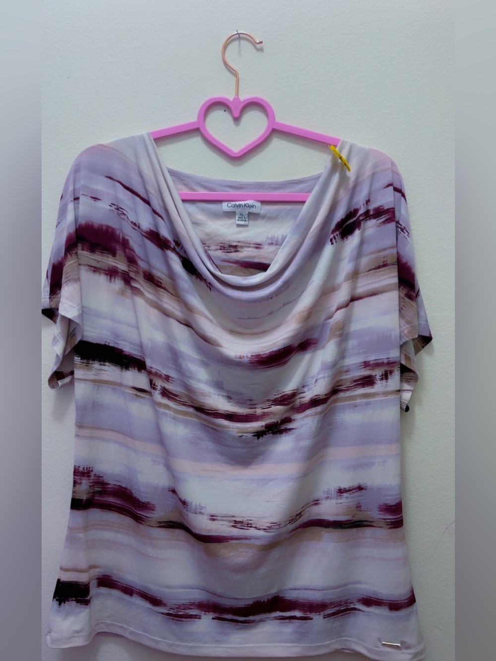 Calvin Klein Lavender & Cream Striped Cowl Neck Top
